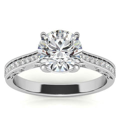 Round Engraved Moissanite Engagement Ring with Milgrain