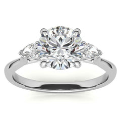 Round and Pear Moissanite Cathedral 3-Stone Ring