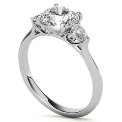Round and Pear Moissanite Cathedral 3-Stone Ring
