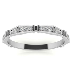 Petite Geometrical Round Brilliant Moissanite Stackable Band with Milgrain