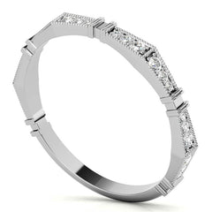 Petite Geometrical Round Brilliant Moissanite Stackable Band with Milgrain