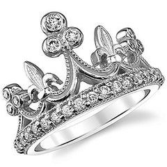 Crown Design Right Hand Ring with Milgrain Accents