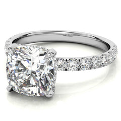 Cushion Moissanite Pave Basket Engagement Ring - 2.3mm