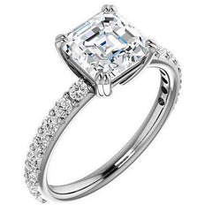 Asscher cut Moissanite Double Prong Engagement Ring