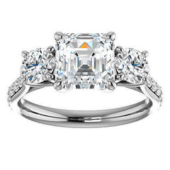 Asscher cut 3-Stone Style Moissanite Engagement Ring