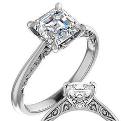Asscher Surprise Stone Solitaire with Scroll Accents