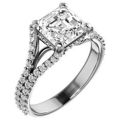 Asscher cut Moissanite Split Shank Engagement Ring