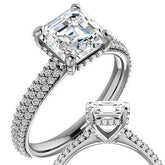 Asscher cut Moissanite Pave Style Engagement Ring