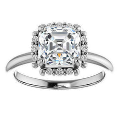 Asscher cut Moissanite Halo Engagement Ring