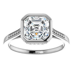 Petite Bezel Asscher cut Moissanite Engagement Ring