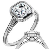 Petite Bezel Asscher cut Moissanite Engagement Ring