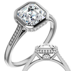 Petite Bezel Asscher cut Moissanite Engagement Ring