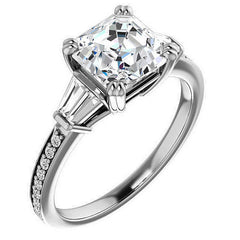 Asscher cut Moissanite & Diamond Baguette Engagement Ring