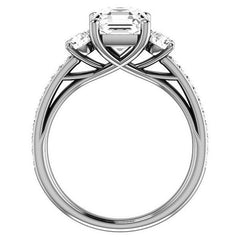 Asscher cut Moissanite 3-Stone Engagement Ring