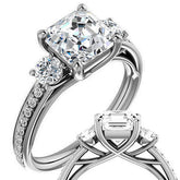 Asscher cut Moissanite 3-Stone Engagement Ring