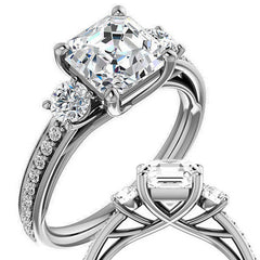 Asscher cut Moissanite 3-Stone Engagement Ring