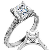 Cathedral Asscher cut Moissanite Eng Ring with Claw Prongs