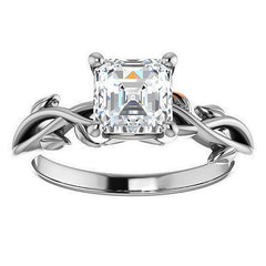 Asscher cut Solitaire with Floral Accents