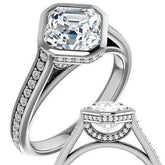 Asscher cut Bezel set Cathedral Engagement Ring