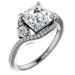 Asscher Accented Bypass Halo Engagement Ring