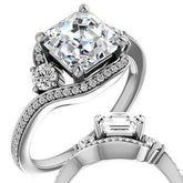 Asscher Accented Bypass Halo Engagement Ring