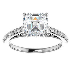 Asscher cut Cathedral Engagement Ring with Scroll Accents