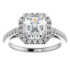 Asscher cut Petite Halo Engagement Ring with Scroll Accent