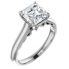 Asscher Scroll Accented Solitaire Engagement Ring