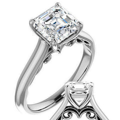 Asscher Scroll Accented Solitaire Engagement Ring