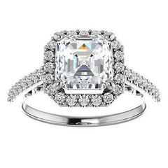 Asscher Halo Engagement Ring with Scroll Accent