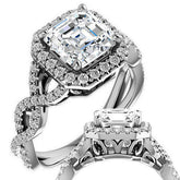Asscher Infinity Halo Engagement Ring with Scrolls