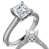 Asscher cut Scroll Accented Engagement Ring