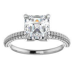 Asscher cut Claw Prong Moissanite Engagement Ring