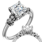 Asscher cut Scroll Engagement Ring
