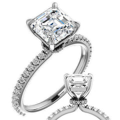 Asscher cut Moissanite Shared Prong Engagement Ring