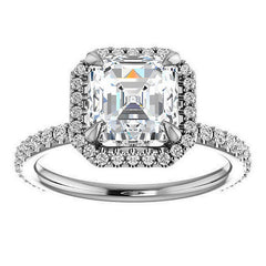 Asscher cut Moissanite Halo Engagement Ring