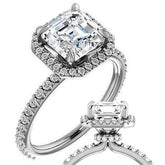 Asscher cut Moissanite Halo Engagement Ring