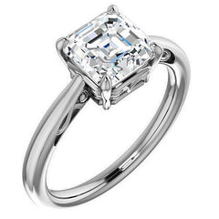 Asscher cut Scroll Solitaire Ring
