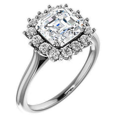Asscher cut Moissanite Halo Engagement Ring
