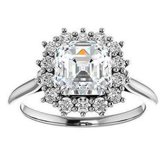 Asscher cut Moissanite Halo Engagement Ring
