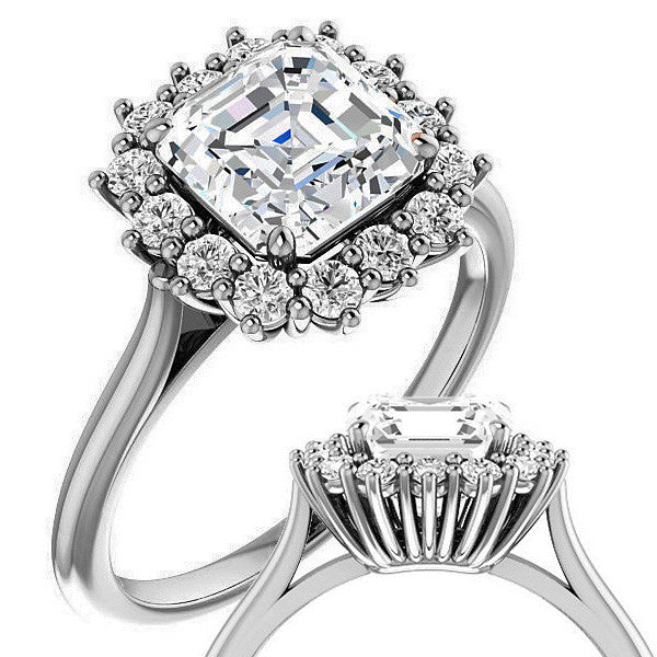 Asscher cut Moissanite Halo Engagement Ring