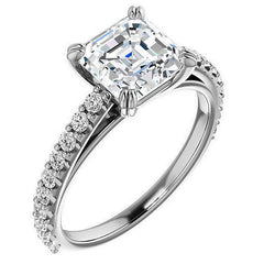 Asscher cut Moissanite Double Prong Cathedral Engagement Ring