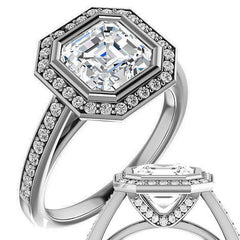 Asscher cut Moissanite Bezel Halo Engagement Ring