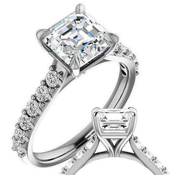 Asscher shaped Moissanite Engagement Ring