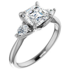 Asscher and Pear Moissanite Engagement Ring