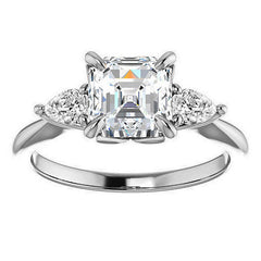 Asscher and Pear Moissanite Engagement Ring