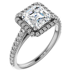 Asscher Cut Halo Cathedral Engagement Ring