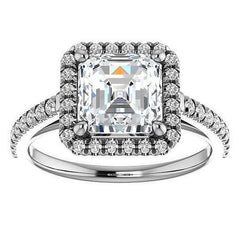 Asscher Cut Halo Cathedral Engagement Ring