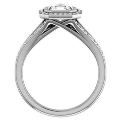 Asscher cut Moissanite Halo Split Shank Cathedral Engagement Ring