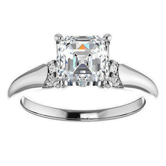Asscher Moissanite Accented Engagement Ring